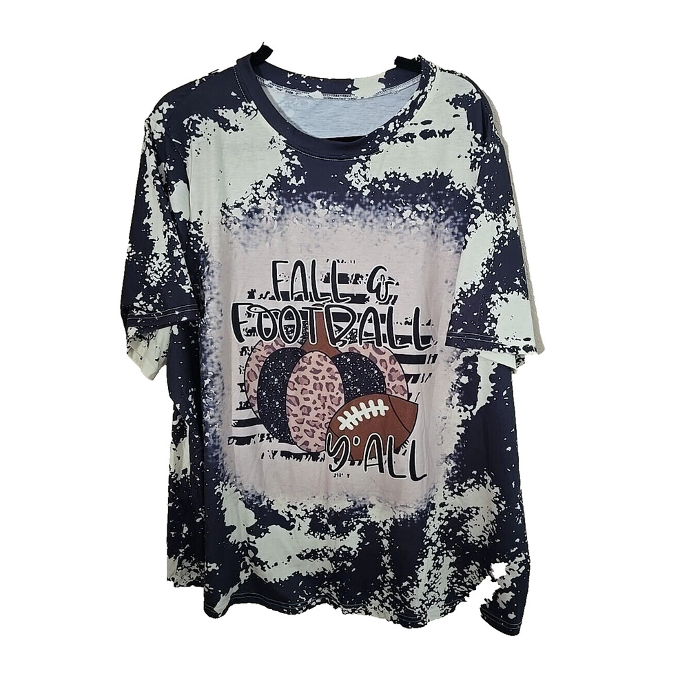 Womans Black Fall & Football Ya'll Graphic Bleached Short Sleeve Top Size 4XL